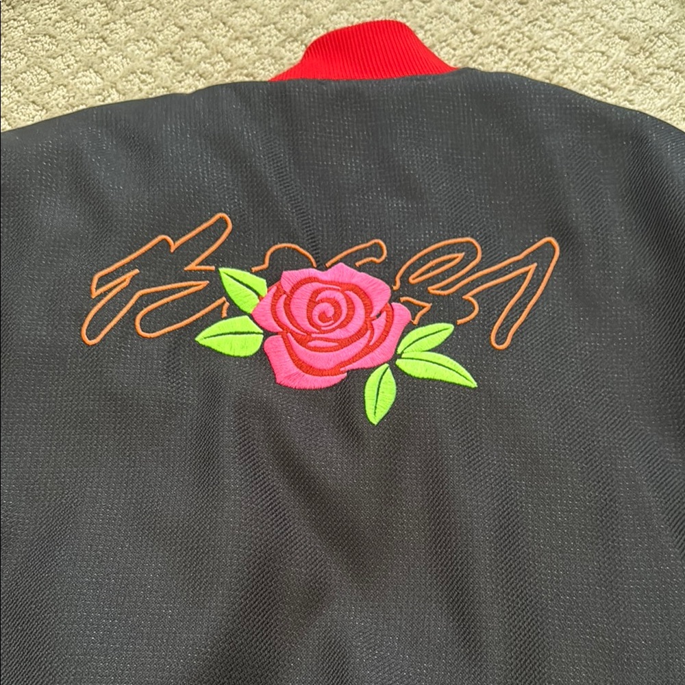 Bossi Black and Red Bomber Jacket with Floral Embroidery
